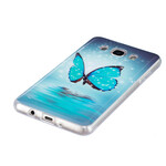 Samsung Galaxy J7 2016 Schmetterling Cover Blau Fluoreszierend