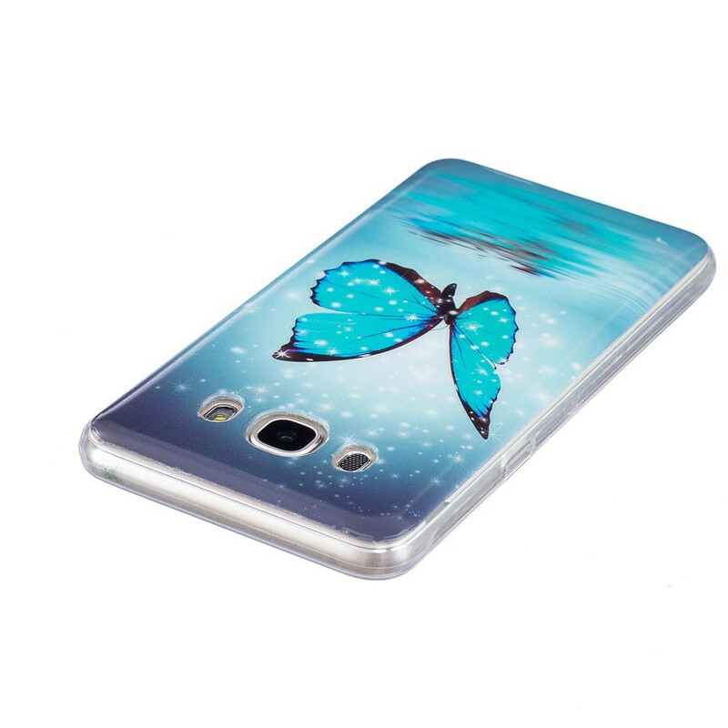 Samsung Galaxy J7 2016 Schmetterling Cover Blau Fluoreszierend