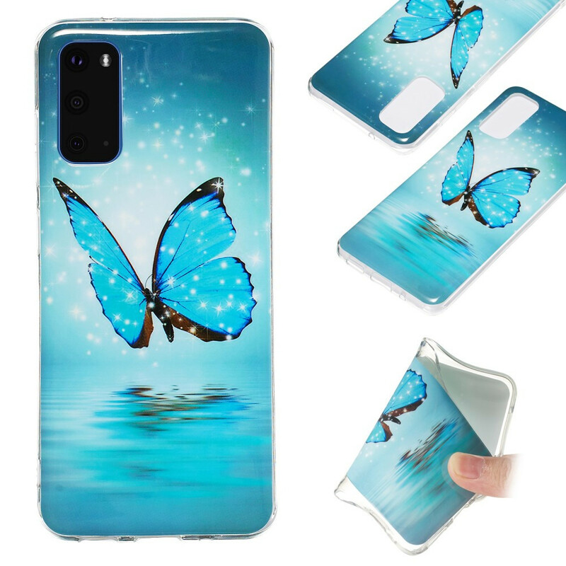 Samsung Galaxy S20 Schmetterling Cover Blau Fluoreszierend