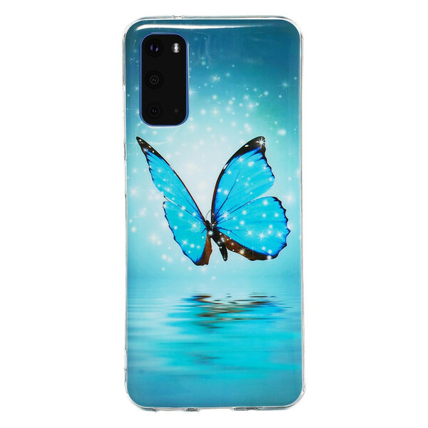 Samsung Galaxy S20 Schmetterling Cover Blau Fluoreszierend