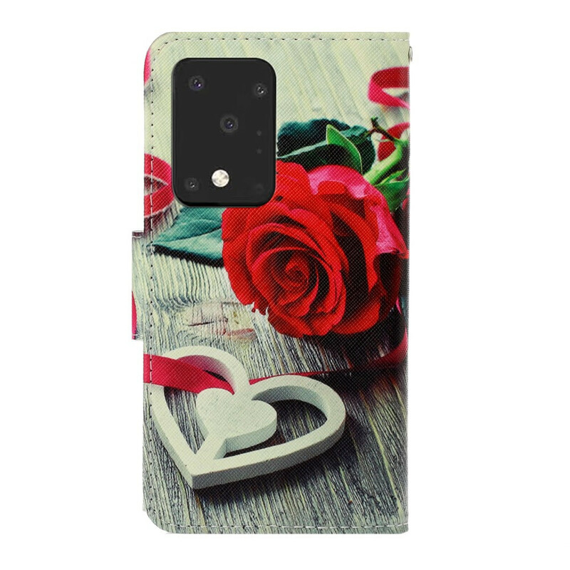 Samsung Galaxy S20 Ultra Rosa Romantische Tasche mit Riemen