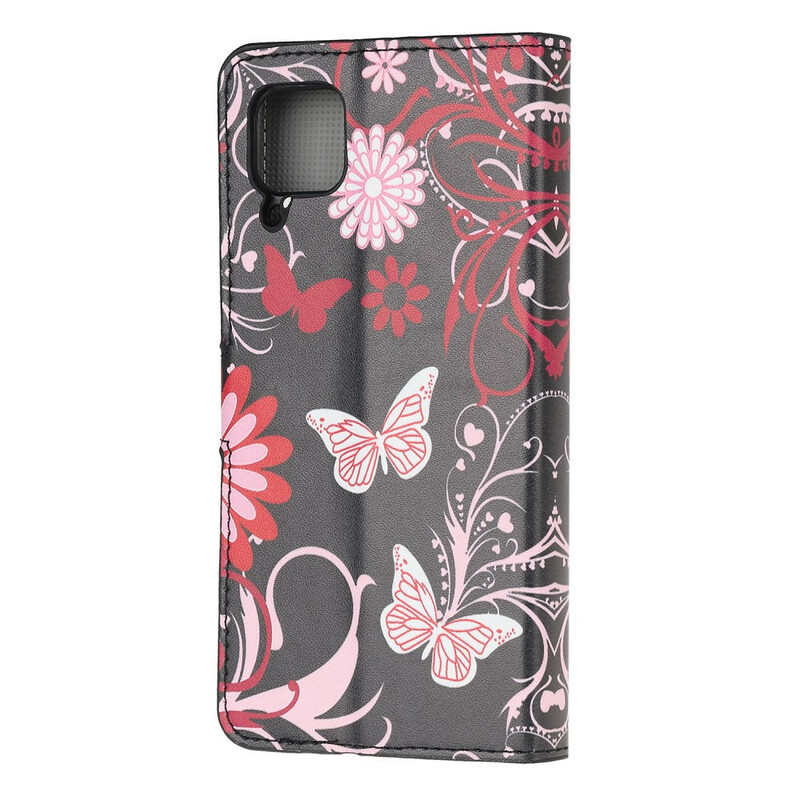 Huawei P40 Lite Hülle Schmetterlinge und Blumen