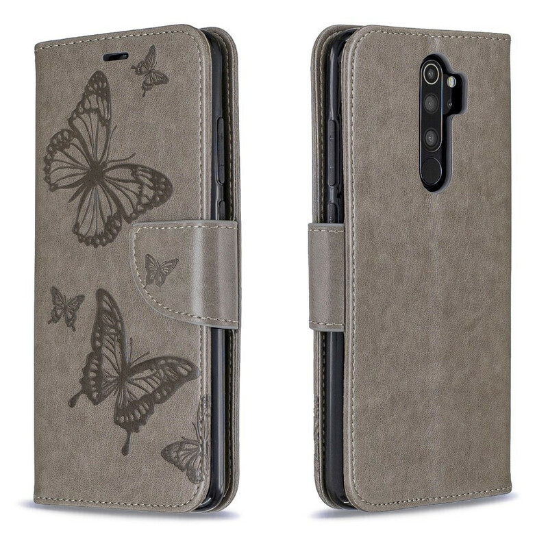 Xiaomi Redmi Note 8 Pro Tasche Bedruckte Schmetterlinge mit Riemen