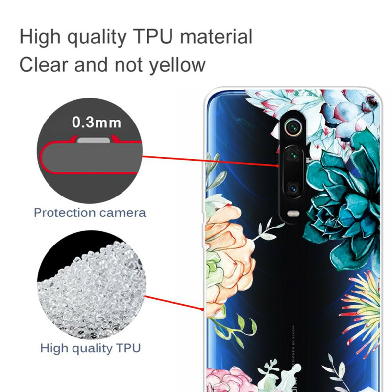 Xiaomi Mi 9T / Mi 9T Pro Cover Transparent Aquarell Blumen