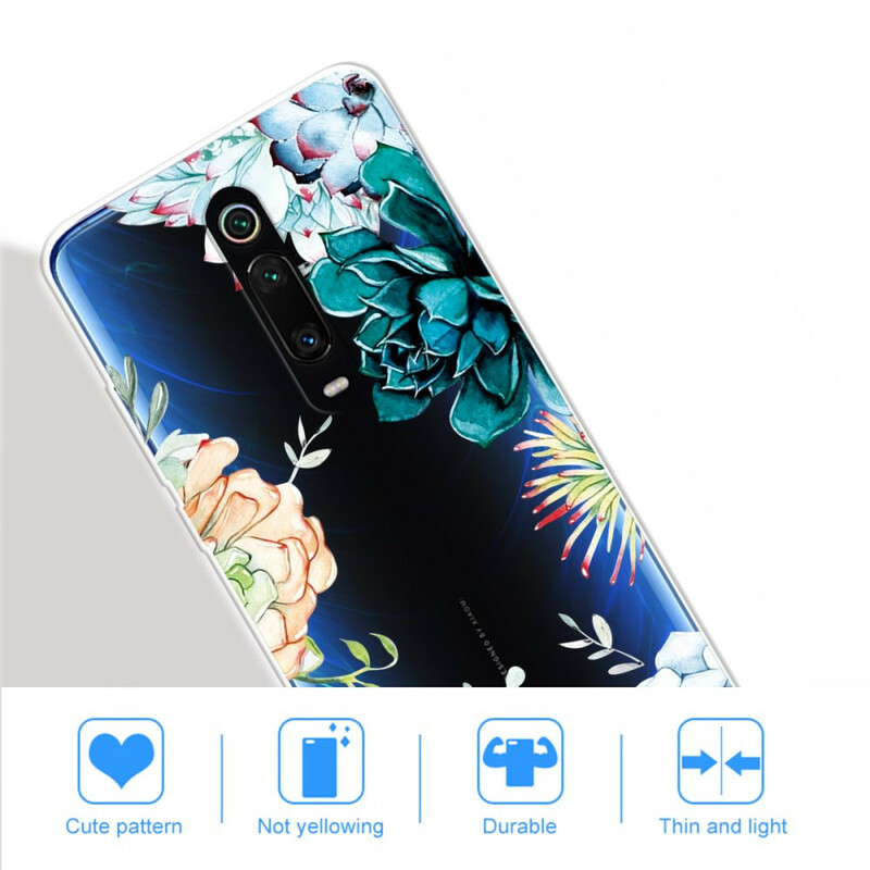 Xiaomi Mi 9T / Mi 9T Pro Cover Transparent Aquarell Blumen