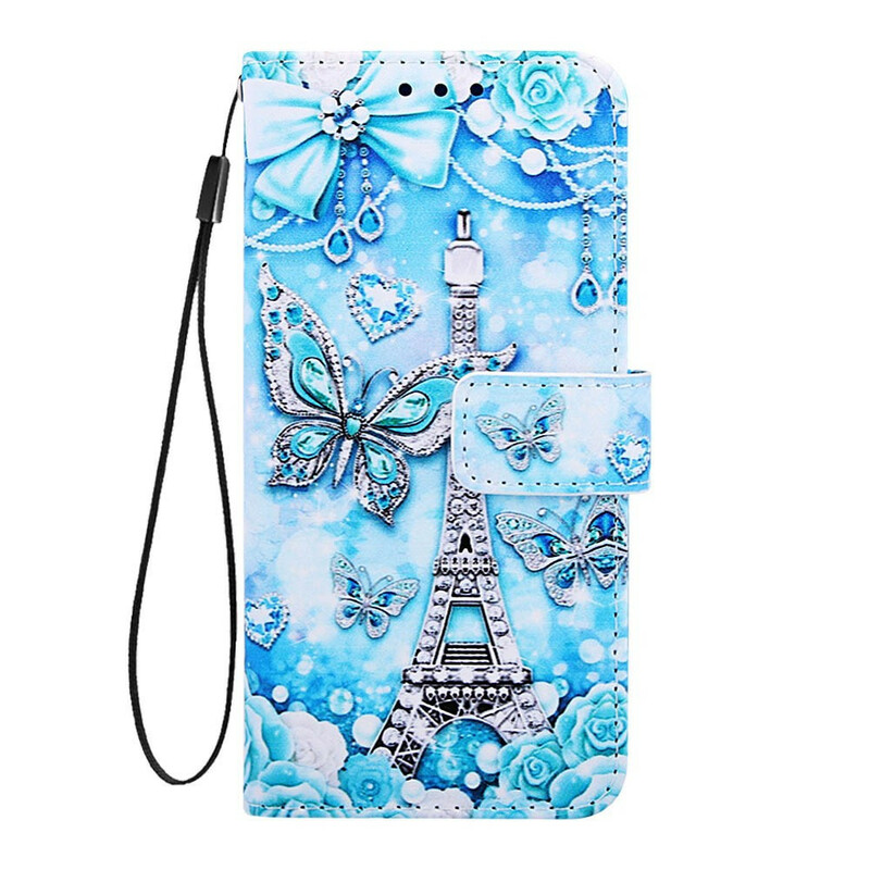 Xiaomi Mi 9T / Mi 9T Pro Tasche Eiffelturm Schmetterlinge mit Riemen