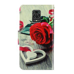 Xiaomi Redmi Note 9 Pro Tasche Romantische Rose mit Riemen