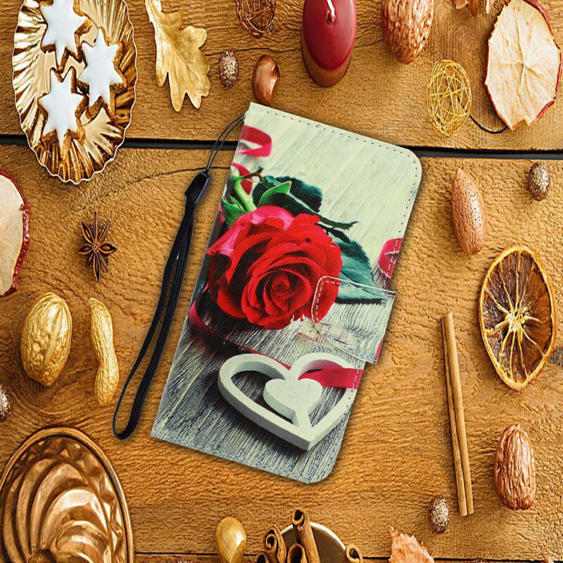 Xiaomi Redmi Note 9 Pro Tasche Romantische Rose mit Riemen