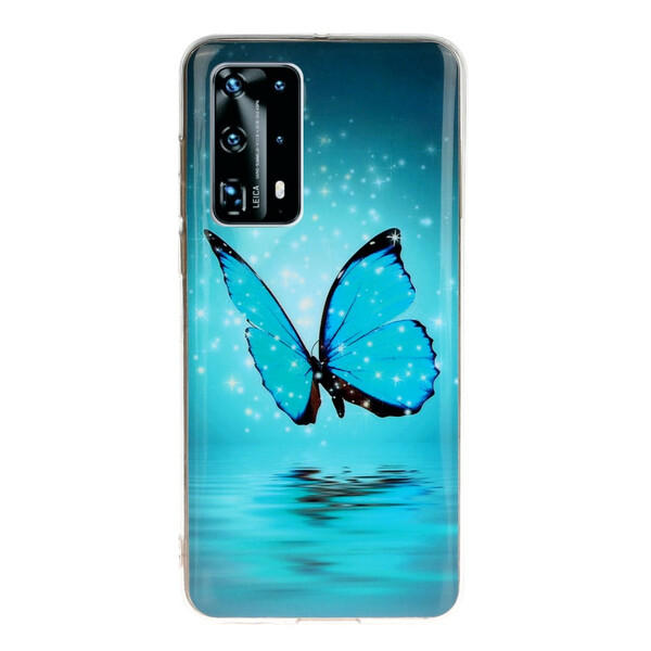 Huawei P40 Pro Schmetterling Cover Blau Fluoreszierend