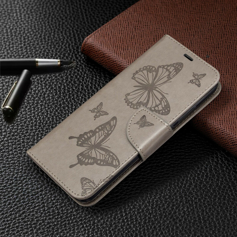 Huawei P40 Lite E Schmetterlinge und Oblique-Klappe Hülle
