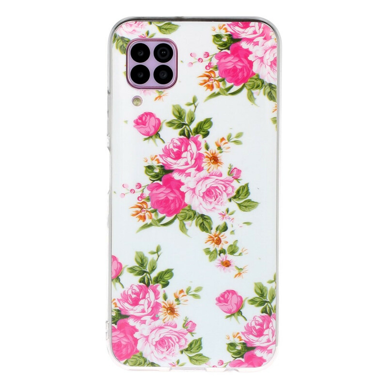 Huawei P40 Lite Cover Blumen Liberty Fluoreszierend