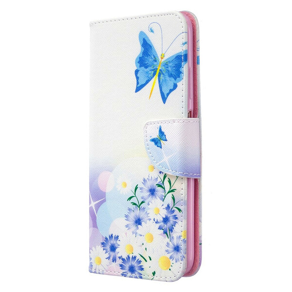 Huawei P40 Lite Hülle Schmetterlinge und Blumen Gemalt