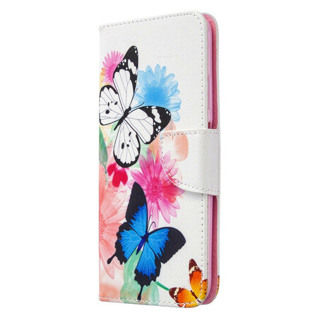 Huawei P40 Lite Hülle Schmetterlinge und Blumen Gemalt