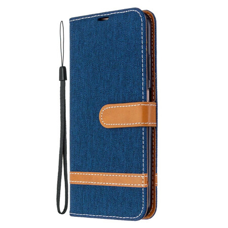 Huawei P40 Lite Stoff- und Lederoptik-Tasche mit Trageriemen