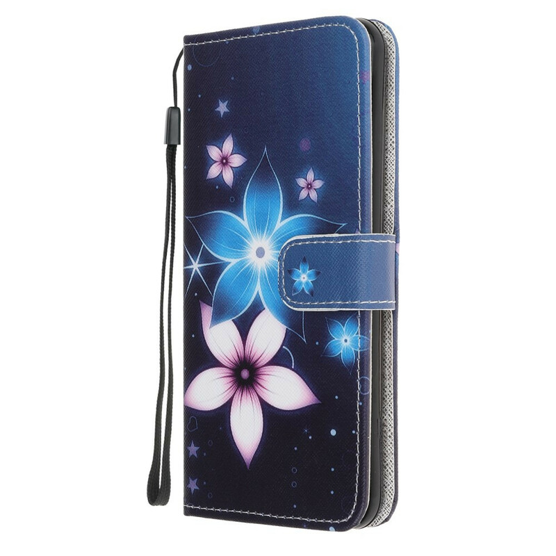 Huawei P40 Lite E Tasche Mondblumen mit Riemen