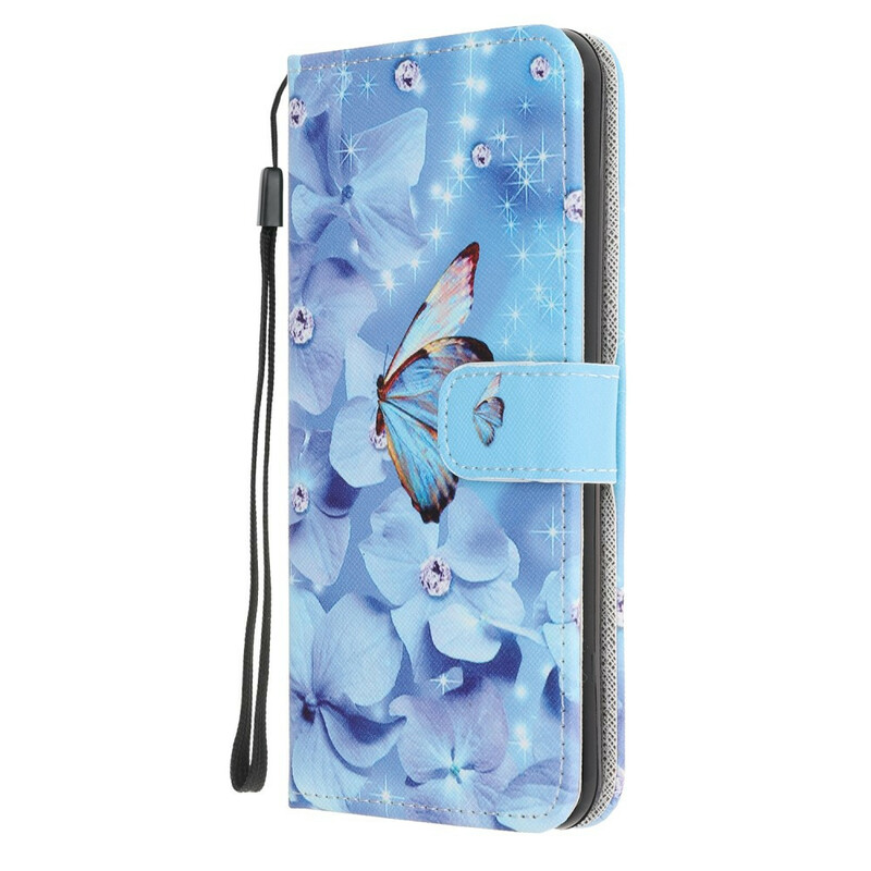 Huawei P40 Lite E Diamond Butterflies Strap Tasche