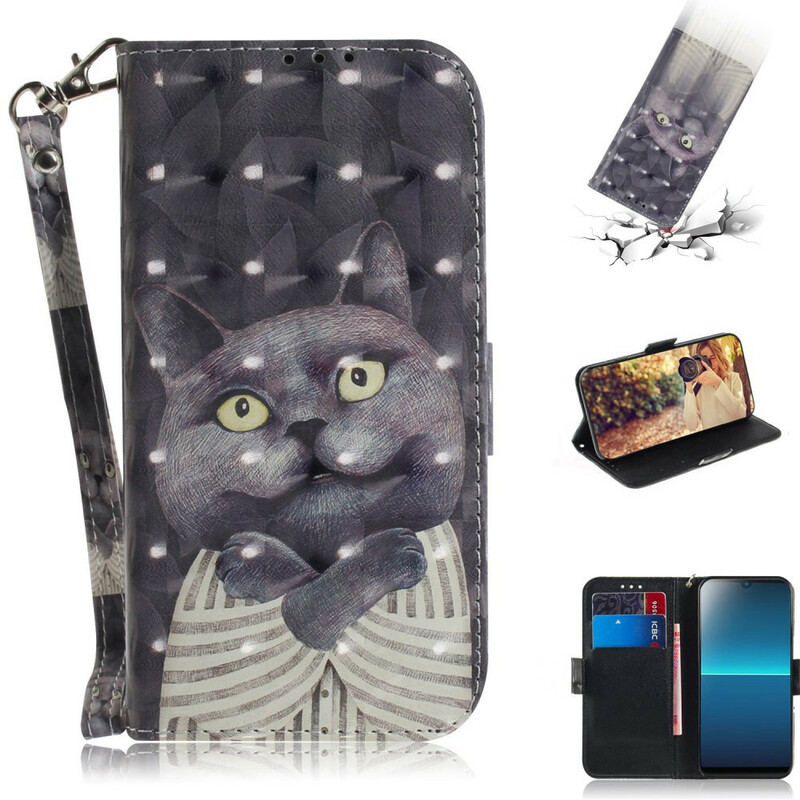 Sony Xperia L4 Tasche Katze Grau mit Riemen