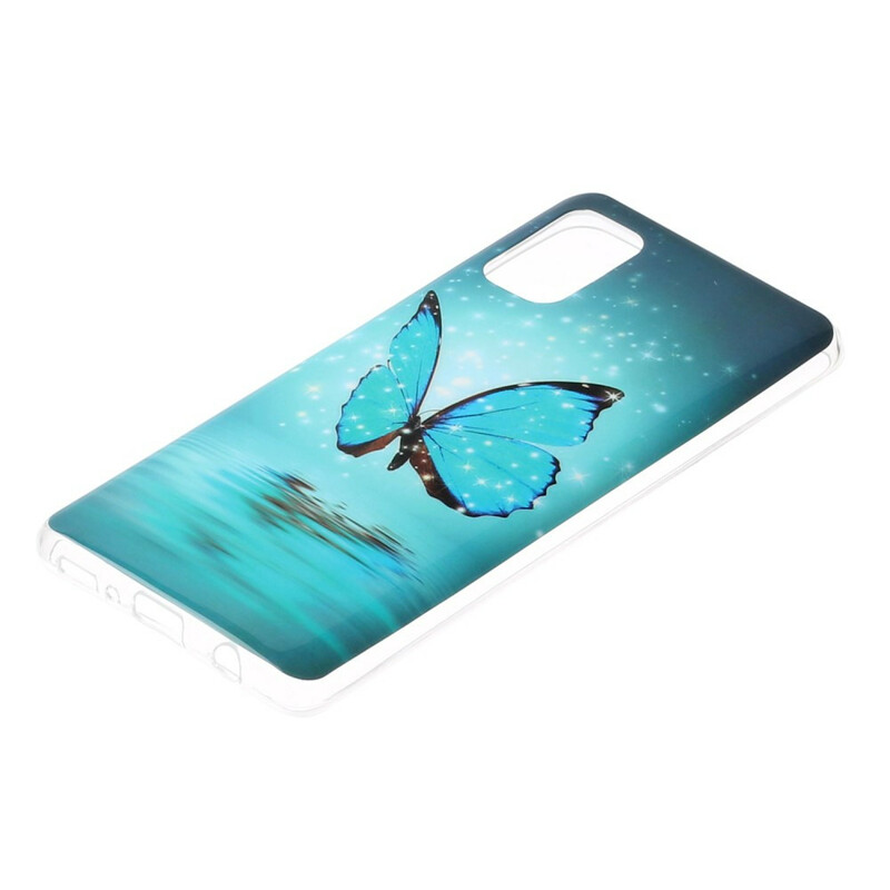 Samsung Galaxy A41 Schmetterling Cover Blau Fluoreszierend