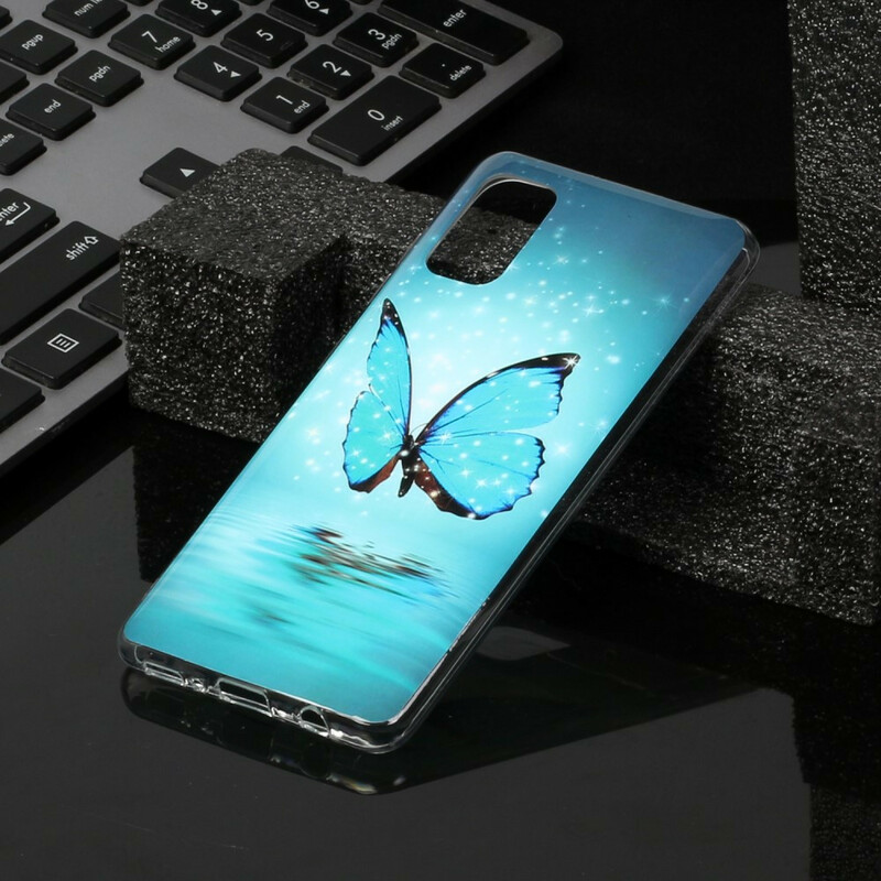 Samsung Galaxy A41 Schmetterling Cover Blau Fluoreszierend