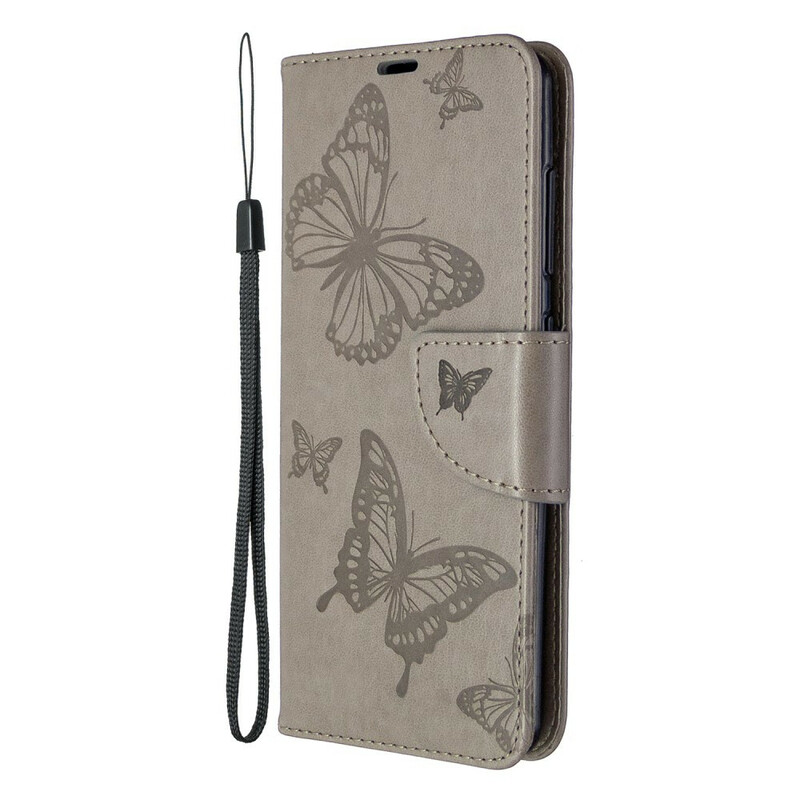 Hülle Samsung Galaxy A41 Die fliegenden Schmetterlinge mit Lanyard