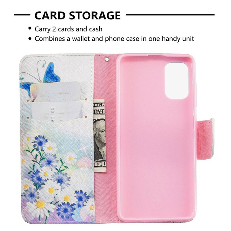 Samsung Galaxy A41 Hülle Gemalte Schmetterlinge und Blumen