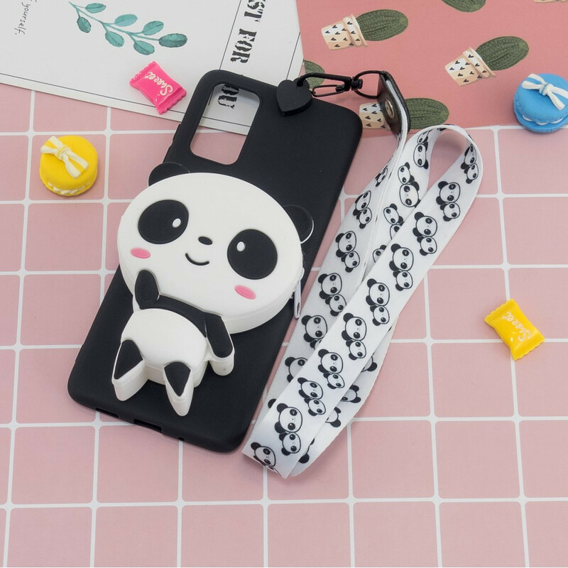 Samsung Galaxy A41 Panda 3D Cover mit Karabinerhaken-Lanyard