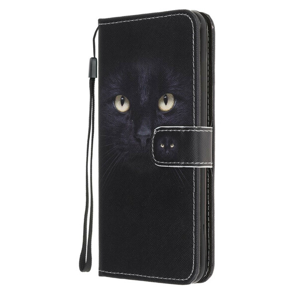 Samsung Galaxy A21s Katzenaugen Tasche Schwarz mit Lanyard