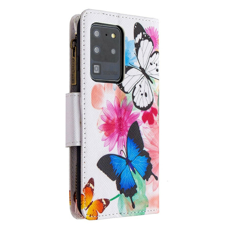 Samsung Galaxy S20 Ultra Tasche mit Reißverschluss Schmetterlinge