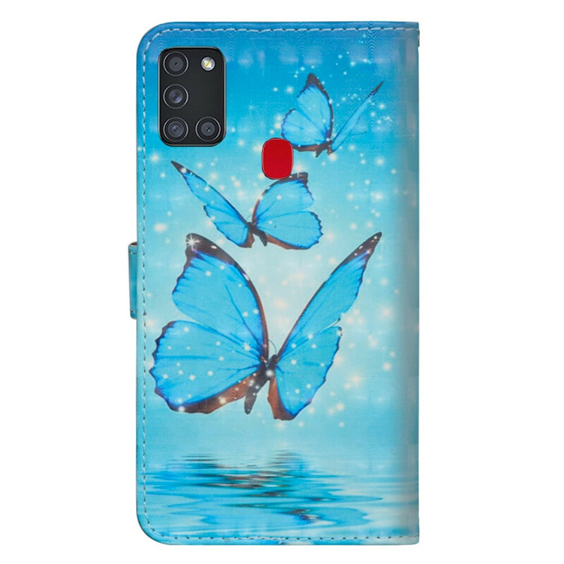 Samsung Galaxy A21s Hülle Blaue Schmetterlinge Volants