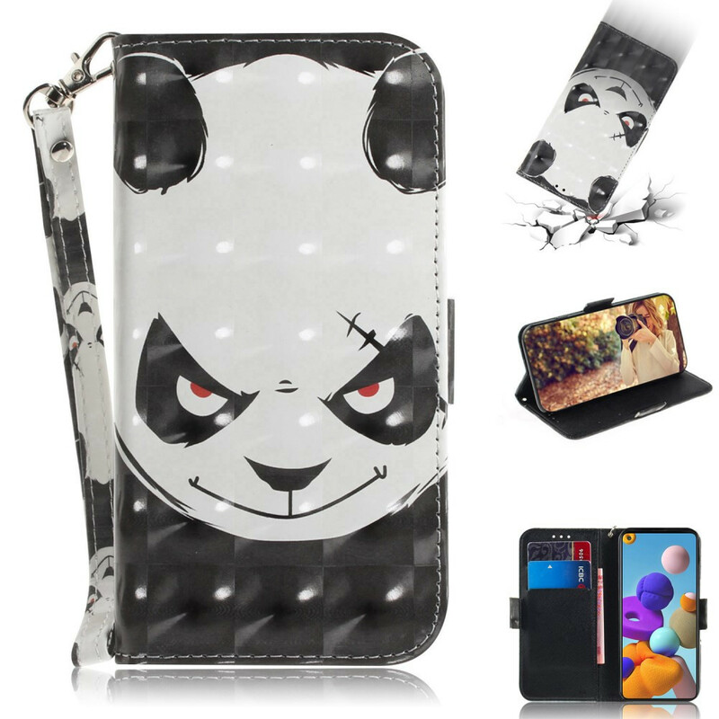 Samsung Galaxy A21s Angry Panda Tasche mit Trageriemen