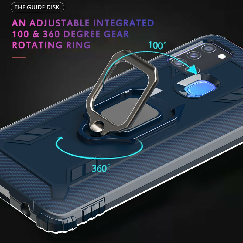 Samsung Galaxy A21s Ring und Kohlefaser Cover