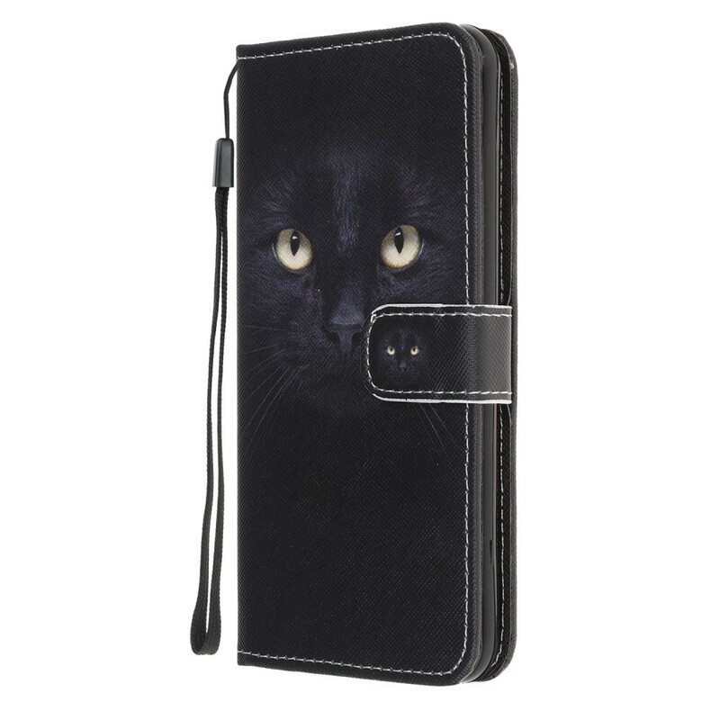 Huawei Y5p Katzenaugen Tasche Schwarz mit Riemen