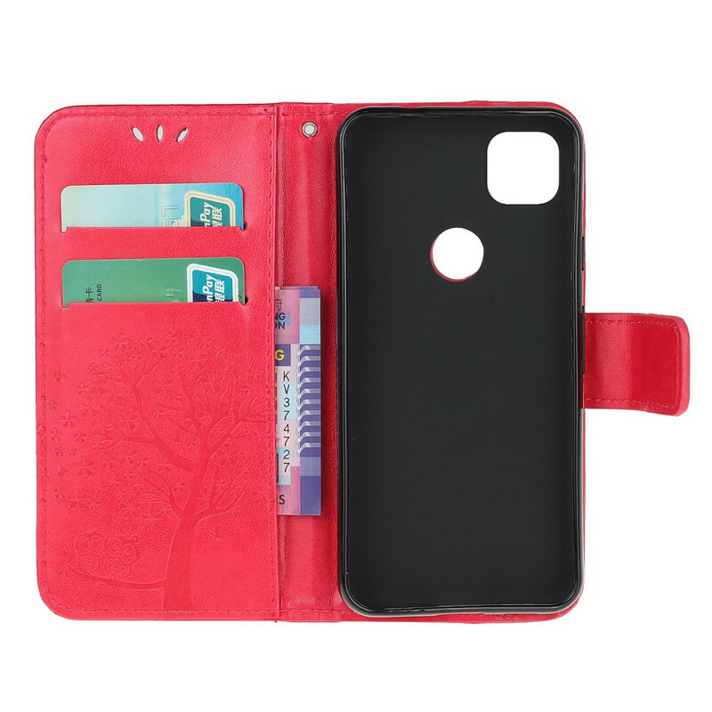 Hülle Google Pixel 4a Baum und Eulen mit Riemen