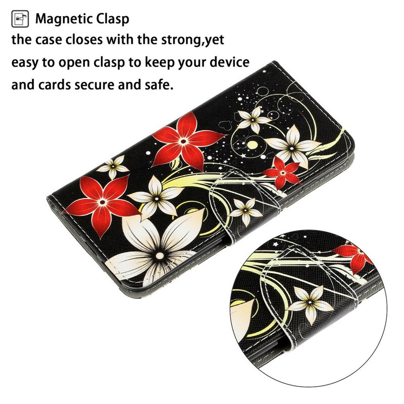 Xiaomi Redmi Note 9 Tasche Bunte Blumen mit Riemen