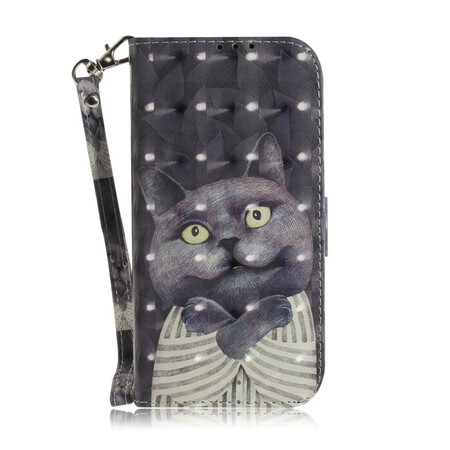Xiaomi Redmi Note 9 Tasche Katze Grau mit Riemen