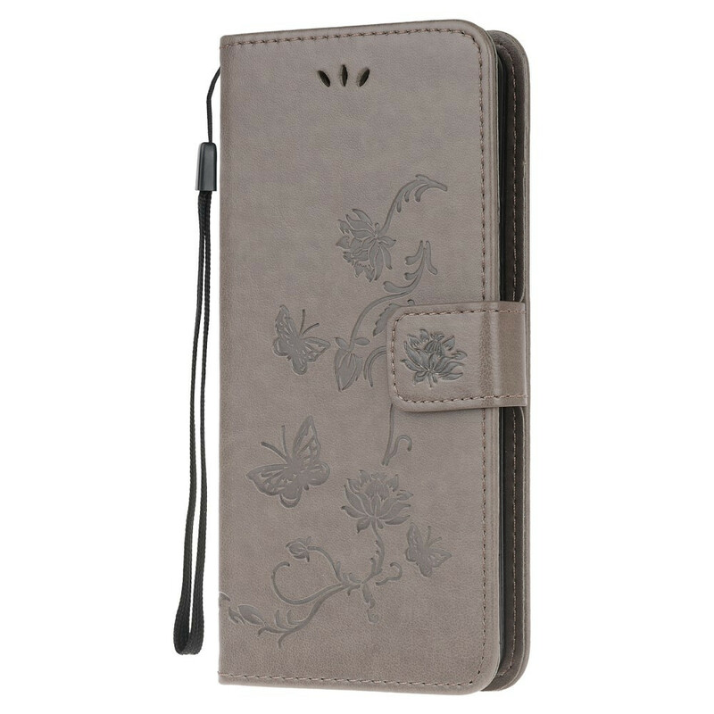 Hülle Samsung Galaxy Note 20 Ultra Schmetterlinge Und Blumen Mit Riemen