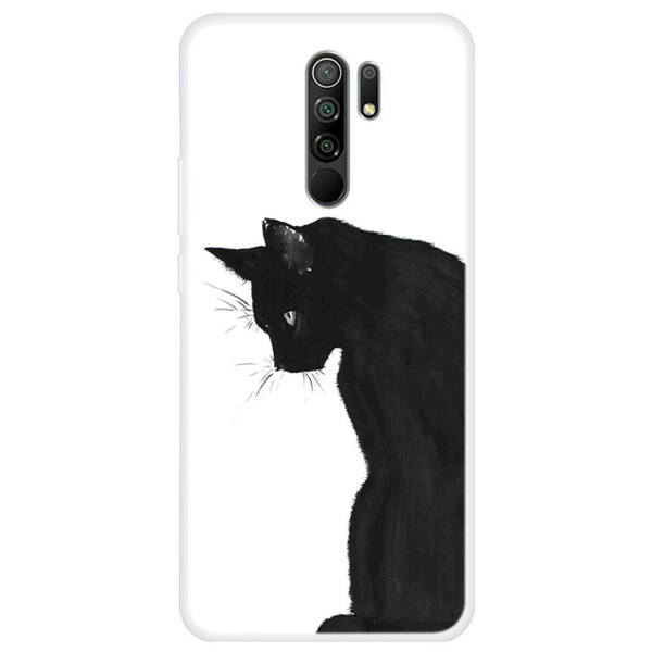 Xiaomi Redmi 9 Katze Schwarz Nachdenklich Cover