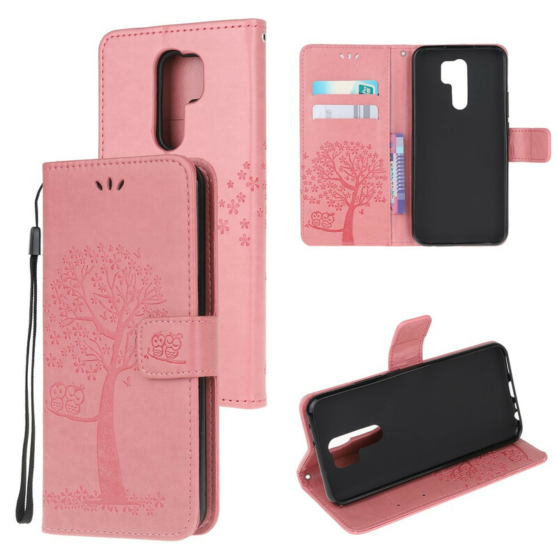 Xiaomi Redmi 9 Hülle Baum und Eulen mit Riemen