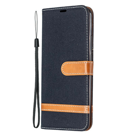 Xiaomi Redmi 9 Stoff und Lederoptik Tasche mit Riemen
