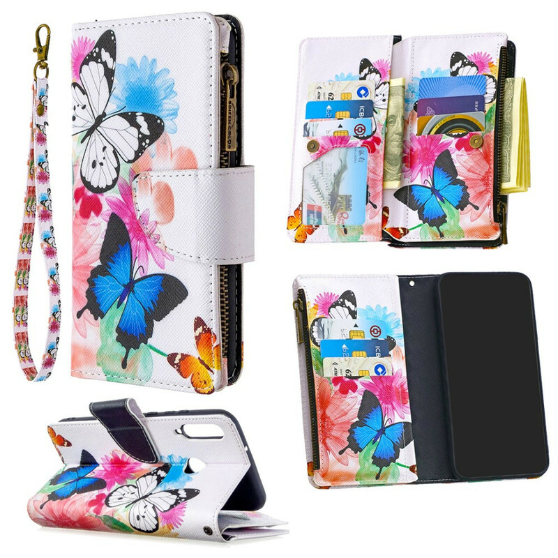 Huawei P40 Lite E / Y7p Tasche mit Reißverschluss Schmetterlinge