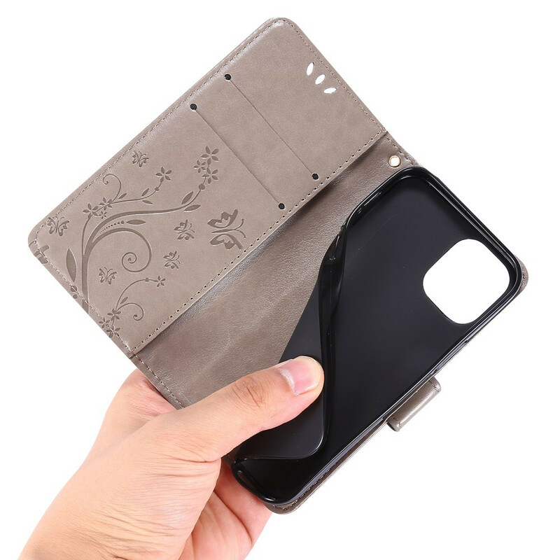 iPhone 12 Hülle Schmetterlinge und Blumen Lanyard