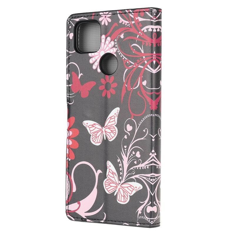 Xiaomi Redmi 9C Hülle Schmetterlinge und Blumen