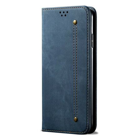 Flip Cover iPhone 12 Kunstleder Textur Jeans