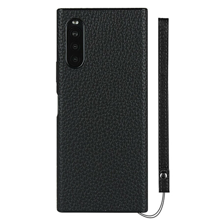 Sony Xperia 10 II Hülle aus echtem Litschi-Leder mit Trageriemen