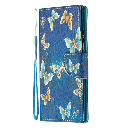 Samsung Galaxy Note 20 Ultra Hülle Bunte Schmetterlinge und Lanyard