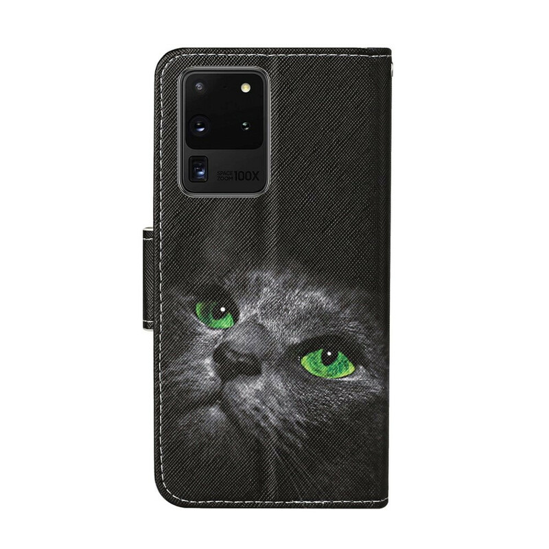 Samsung Galaxy S20 Ultra Grünäugige Katze Tasche mit Lanyard