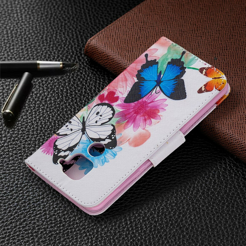 Xiaomi Redmi Note 9 Hülle Gemalte Schmetterlinge und Blumen