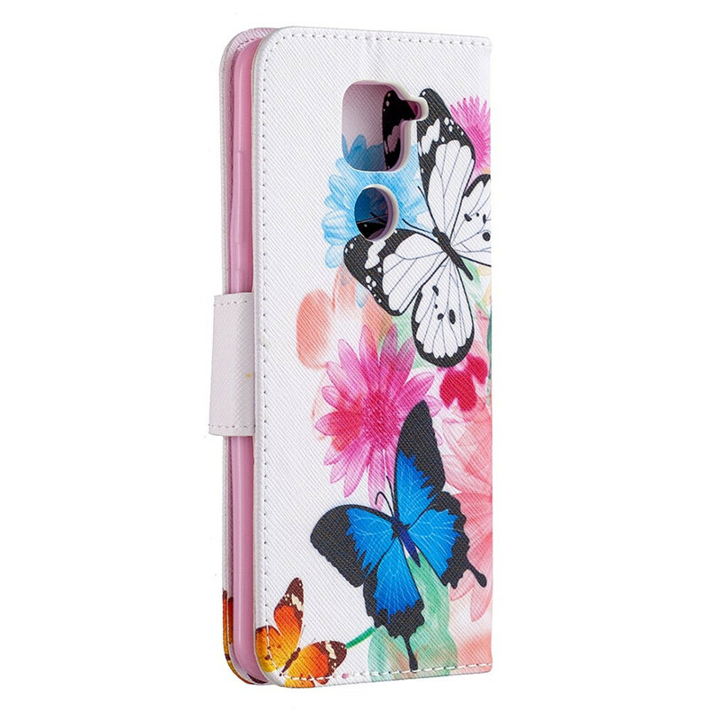 Xiaomi Redmi Note 9 Hülle Gemalte Schmetterlinge und Blumen