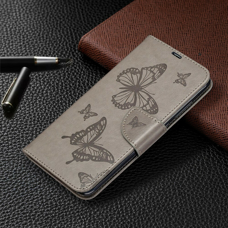 Xiaomi Redmi Note 9 Hülle mit Schmetterlingen und schräger Klappe