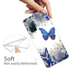 Samsung Galaxy S20 FE Cover Blaue Schmetterlinge und Winterblumen